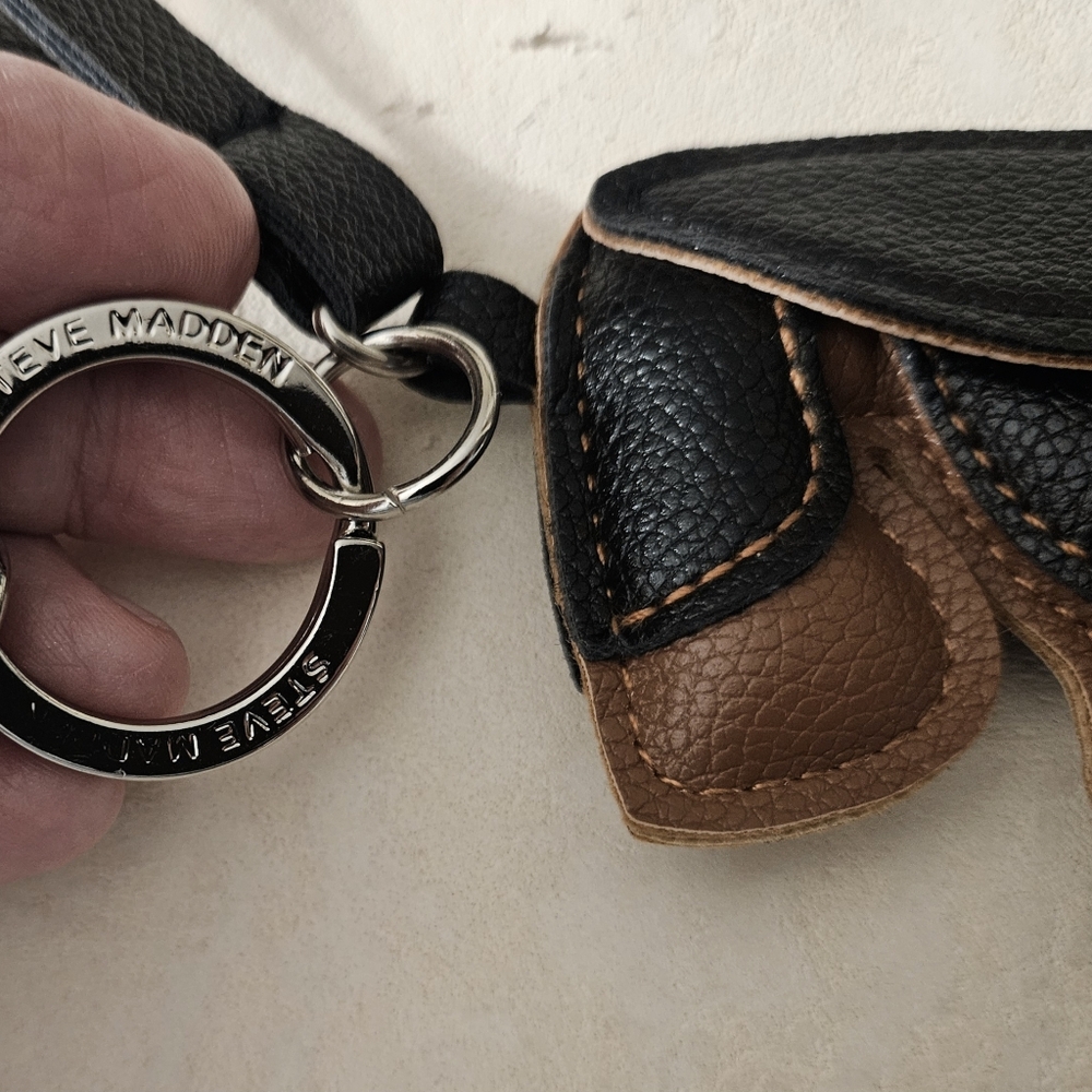 NWOT Steve Madden Genuin Leather Dachshund Purse Charm Keychain Black Tan - Picture 6 of 14